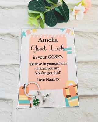Viel Glück in Prüfungen Charm Karte Geschenk Andenken Token Neu Job GCSEs SATs A Levels