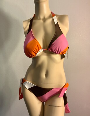 Island Soul Women's Swimsuit Bikini Set Color Block Cheeky Sz M