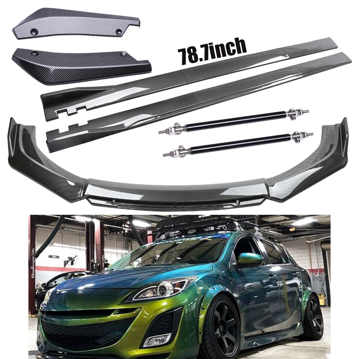 Mazdaspeed3 Carbon Fiber Side Skirts Front Rear Bumper Lip Splitter Kit