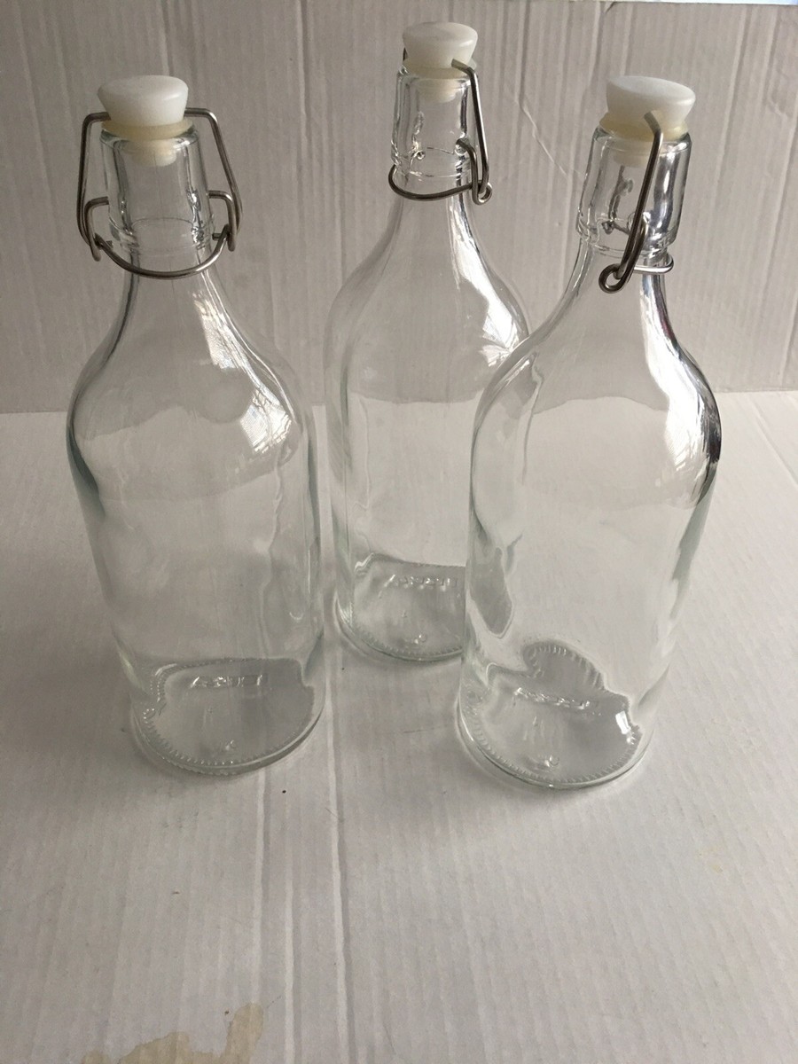 IKEA Korken Glass Bottle with Metal Lock Lid Clear 11 inches Tall 1 Liter