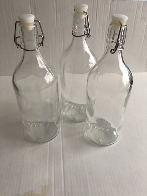 IKEA Korken Glass Bottle with Metal Lock Lid Clear 11 inches Tall Liter 