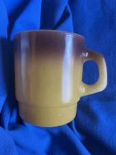 Vintage FIRE KING Anchor Hocking Yellow Gold Brown Ombré MUG Cup STACKABLE NICE