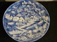 Vtg 1972 Byron Molds 3-D Ceramic 13”  Wall Plate Barn And Farmhouse Spring Scene