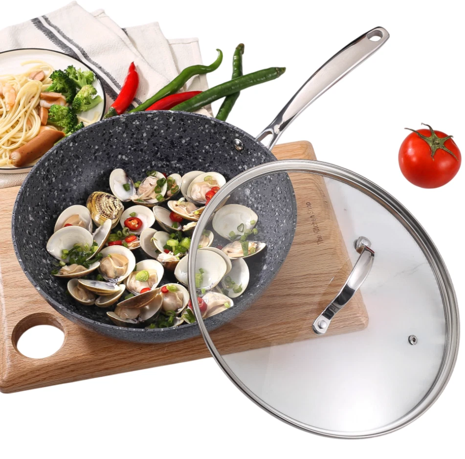 Aluminum Alloy Wok Pan with Glass Lid Nonstick Coating with Granite Effect 28cm
Opens in a new windo
