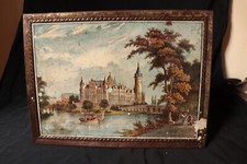 Vintage Tin Box Painted Landscape, Multi-color Box, Decor Rectangle Tin Big Box