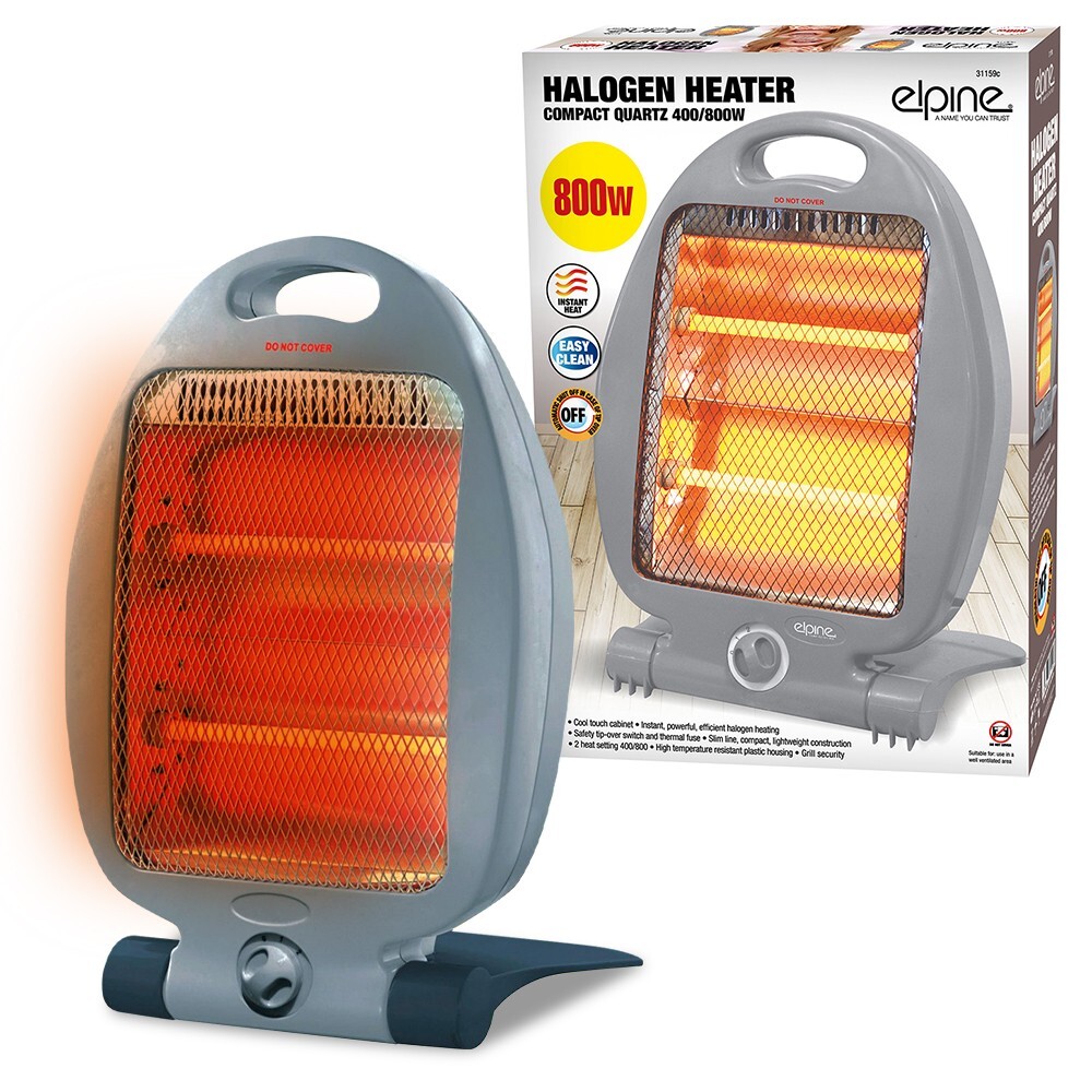 800W HALOGEN HEATER INSTANT HEAT WINTER WARM 2 BAR HOME OFFICE COMPACT ...