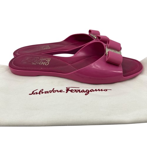 Salvatore Ferragamo Sandals Womens 6 Hot Pink Cirella Flat PVC Jelly Bow Slide