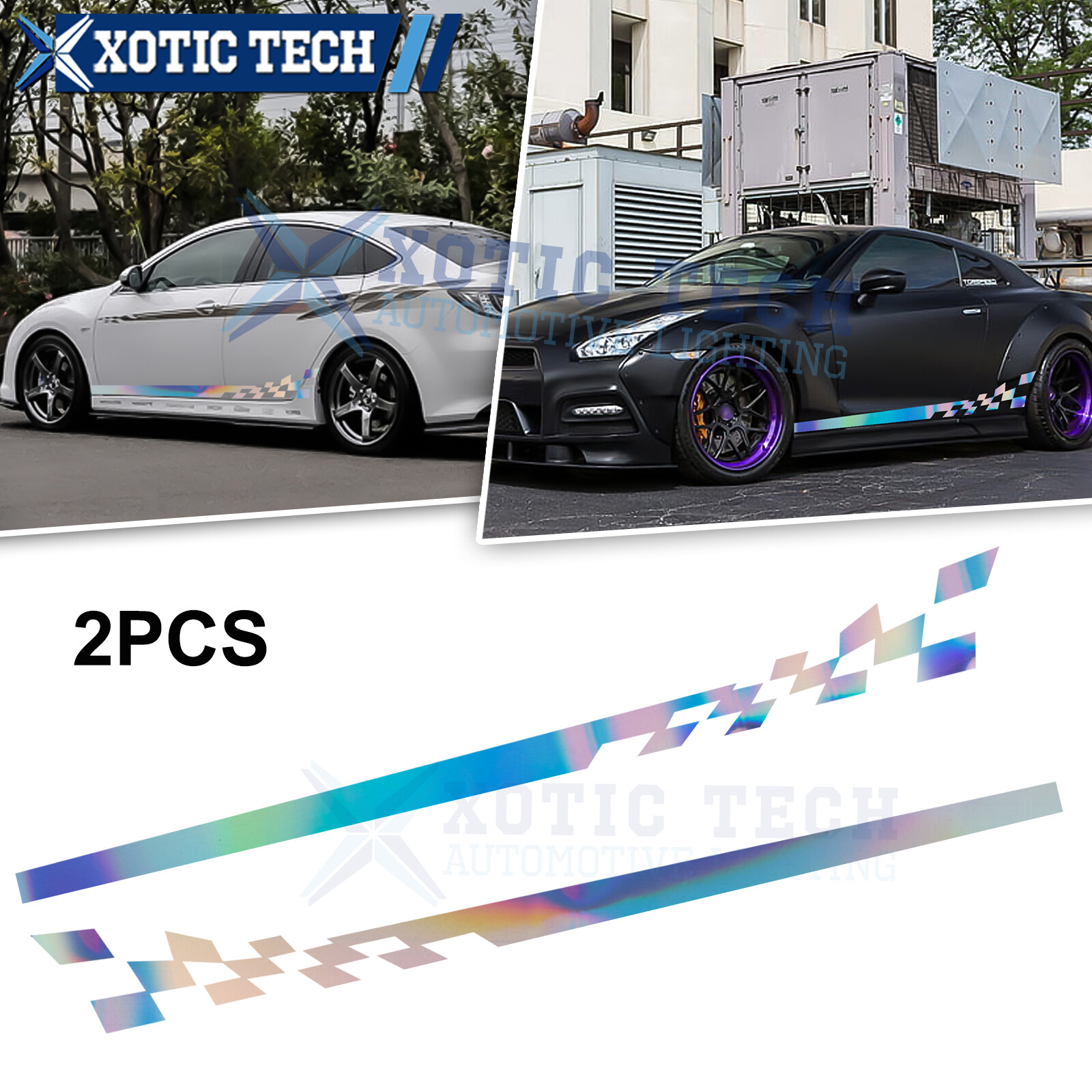 2x Gloss NEO Checkered Sport Racing Style Vinyl Car Body Side Door