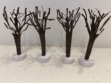 Lot Of 4 Trackside 4" Brown Wire Artificial Landscape Winter Trees w/Snow Cap