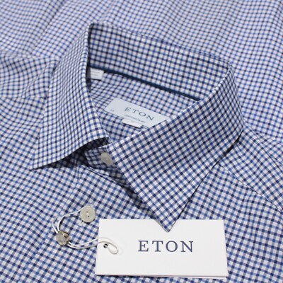 Eton NWT Casual Button Down Shirt Size 39 15.5 Contemporary M Blue & White Check