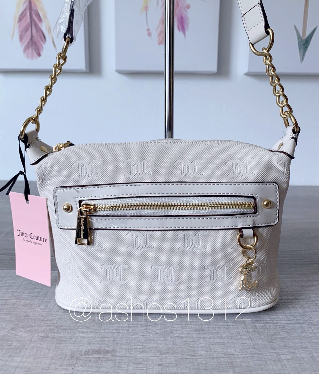 Juicy Couture Romance Hobo Bag Crystal Cream Shoulder Bag  Juicy couture Cream Canvas Shoulder Bag with Leather Trim main image 1