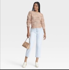 New Universal Thread Women s Crewneck Tie Back Pullover Sweater Cream Spacedye