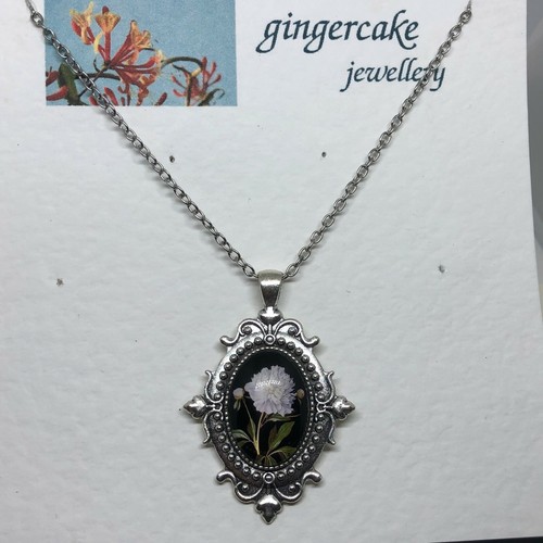 Schwarze Kamee Halskette Set BOTANISCH SILBER P MONTIERUNGEN VIKTORIANISCH WEISSE PFINGSTROSE BLUME - Bild 8 von 9