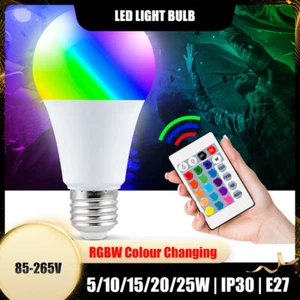 E27 LED Light Bulb Smart Remote Control RGBW Colour Changing 5/10/15/20/25W IP30