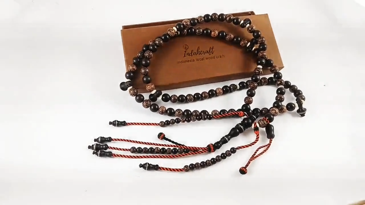 Islamic Tijani Tasbih Prayer 100 beads Borneo Black Wood Mix Palm