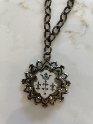 Vintage Heraldic Crest Pendant Necklace Fleur de Lis Crown Gothic Medieval
