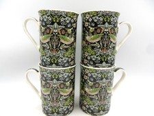 Set of 4 Black Strawberry Thief William Morris Straight  Mugs