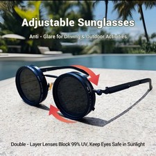 Silver Metal Round Steampunk Sunglasses Polarized Adjustable Dimming UV400