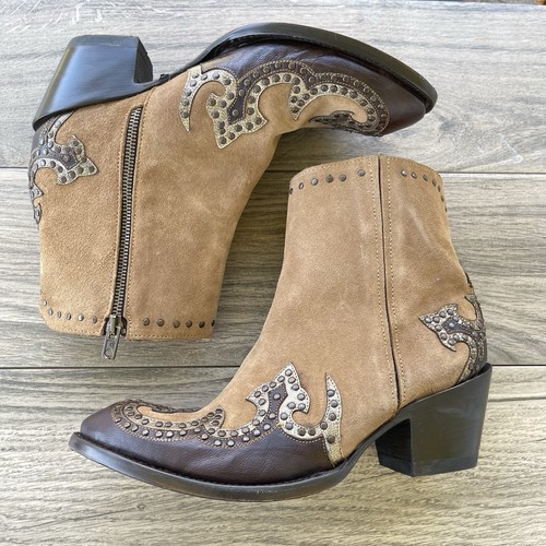 Old Gringo Clarita Westernstiefel Damen 9,5B braun Wildleder seitlicher Reißverschluss Budapester Cowgirl