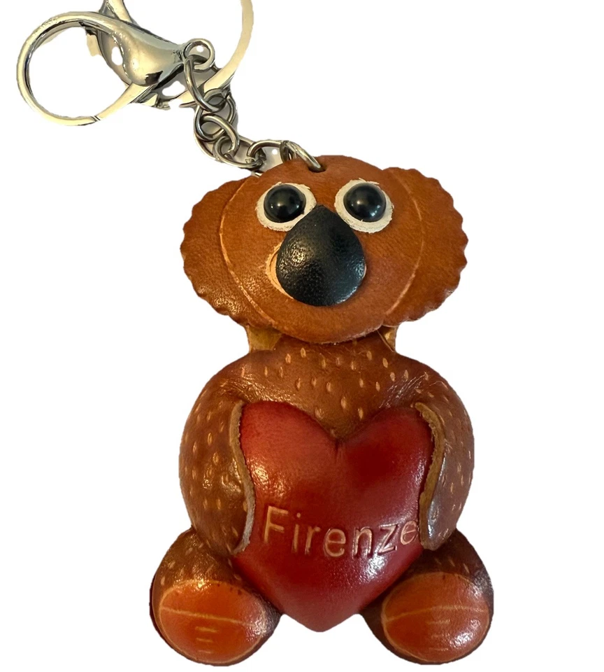 ¡Adorable! Llavero KOALA de cuero marrón vintage ¡BONITO! Bolso Charm Firenze Hecho a Mano Foto 2 de 4