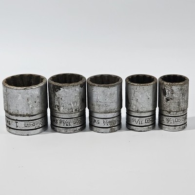 Snap On Tools 12 Point 3/8'' Inch Drive Shallow SAE Socket Set 5Pc. 5/8'' - 1'' 