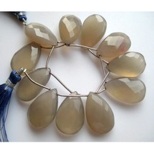 15x25mm Gray Chalcedony Faceted Pear Beads, Gray Chalcedony Briolette Beads