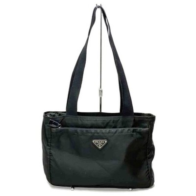PRADA Tessuto Nylon Black Tote B6672 Shoulder Bag w Triangle Logo Auth