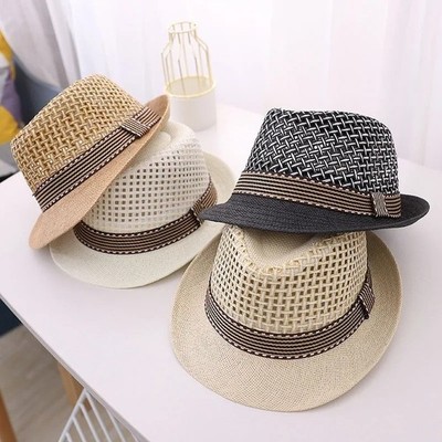 Für Unisex Sommer Stroh Fedora Hut Trilby Kubanische Sonne Kappe Panama Kurze Krempe Blumen