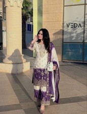 Fancy Designer Georgette White Top Palazzo With Dupatta For Indian Wedding Wear