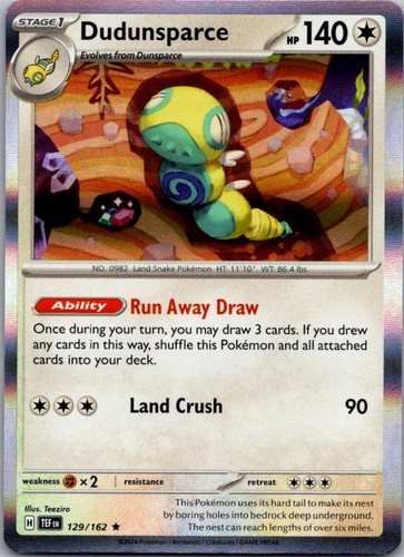 Dudunsparce 129/162 Rare Temporal Forces Pokemon Holo Near Mint