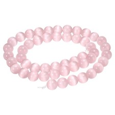 48pcs Light Pink Cat's Eye Stone Beads 8mm Round Crystal Loose Bead