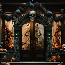 3 Pcs Halloween Cemetery Archway Halloween Skull Cemetery Hanging Banners Got...