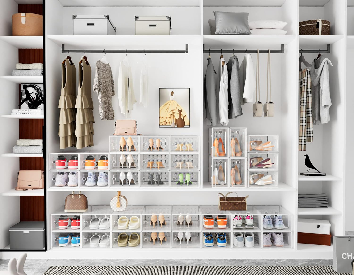 HOMIDEC 12 Pack Shoe Storage Box, Clear Plastic Stackable Sneaker Box, Shoe Orga