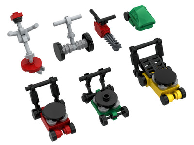 LEGO MOC 7x Rasenmäher & Rasentrimmer Minifig Maßstab Zubehör Stadt + Anleitung