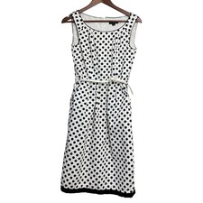 Women's Tahari Black & White Polka Dot Sleeveless Dress w/ Pockets & Belt - Sz 6