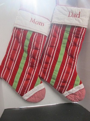Pottery Barn Mommy & Daddy Christmas Stocking Quilted  Embroidered