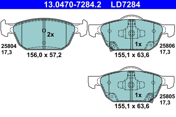 Front ATE 13.0470-7284.2 Brake Pad Set, disc brake for HONDA