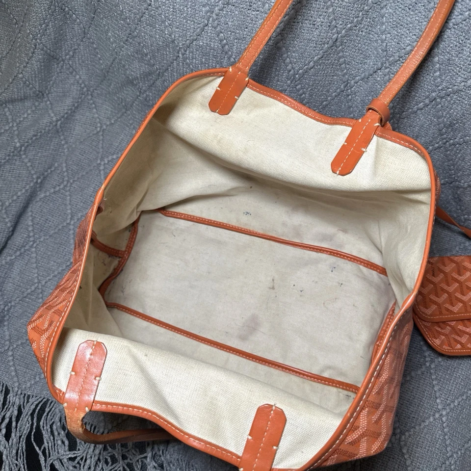 Auth # VAE 020128 GOYARD Saint Louis PM Orange Coated Canvas Leather Tote Bag - Image 4 of 4