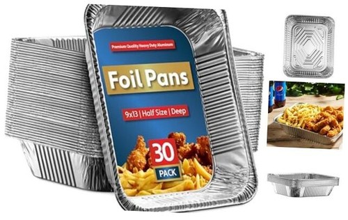 30 Pack Aluminum Pans Disposable 9x13 Baking Chafing Trays - Deep Half Size