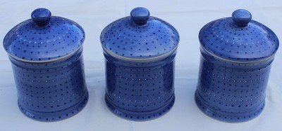 3er Set WHITTARD CHELSEA Keramik blau gepunktet Tee Clipper Vorratsgläser Kanister