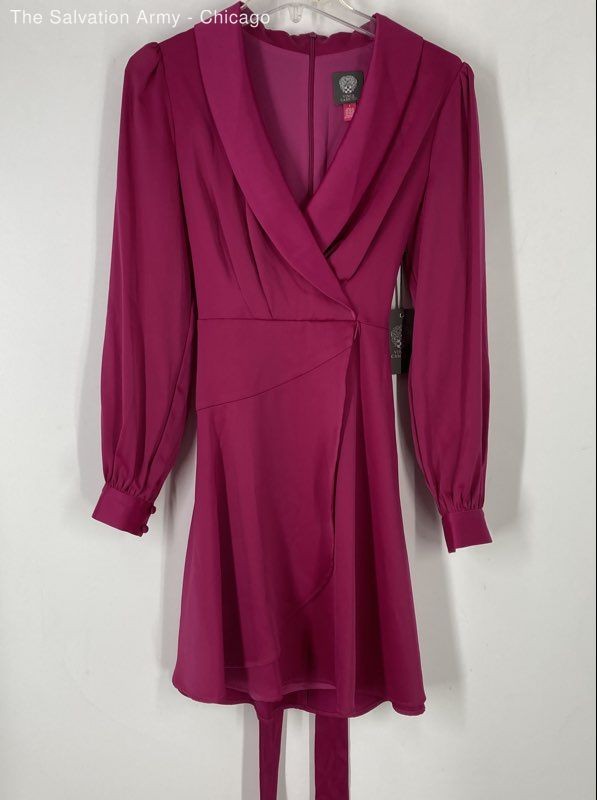 Vince Camuto Womens Pink Long Sleeve Belted Collared Fit & Flare Dress Size 6