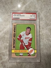1972 Topps Alex Delvecchio Detroit Red Wings #141 NHL Hockey Card PSA 8 NM-MT
