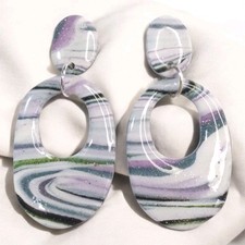 Handcrafted Polymer Clay Resin Silver  Stud E...