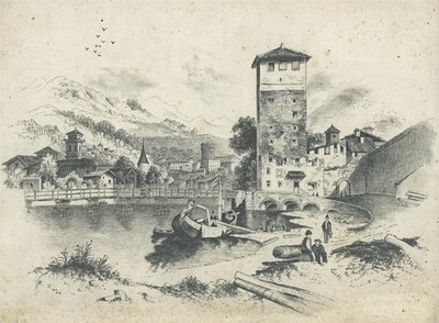 Trient Italien - antike Bleistiftzeichnung - 19. Jahrhundert - Grand Tour
