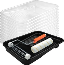 Great Andrew 9 Inch Paint Tray Set 15-Pack Plastic with 12 Textured Liners