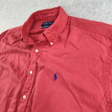   Ralph Lauren Polo Blake Silk/Linen Shirt Men Lg Red Button Short Sleeve       