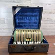 Vintage Hohner Marchesa Accordion Green Gold Piano LM 41 120 Original Case 1950s