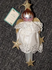Soffieria De Carlini Christmas Ornament Glass Angel W/ Gold Paper Wings 6" Rare