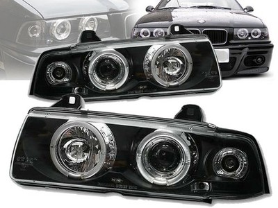 Headlights for BMW 3 Series E36 Coupe Cabrio 1991-1999 VR-1153 Angel Eyes Black