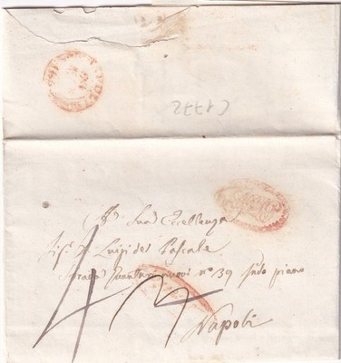 C20624 - KINGDOM OF NAPLES, ABRUZZO, PREF., FROM BUGNARA TO NAPLES, TO DE PASCALE, 1855